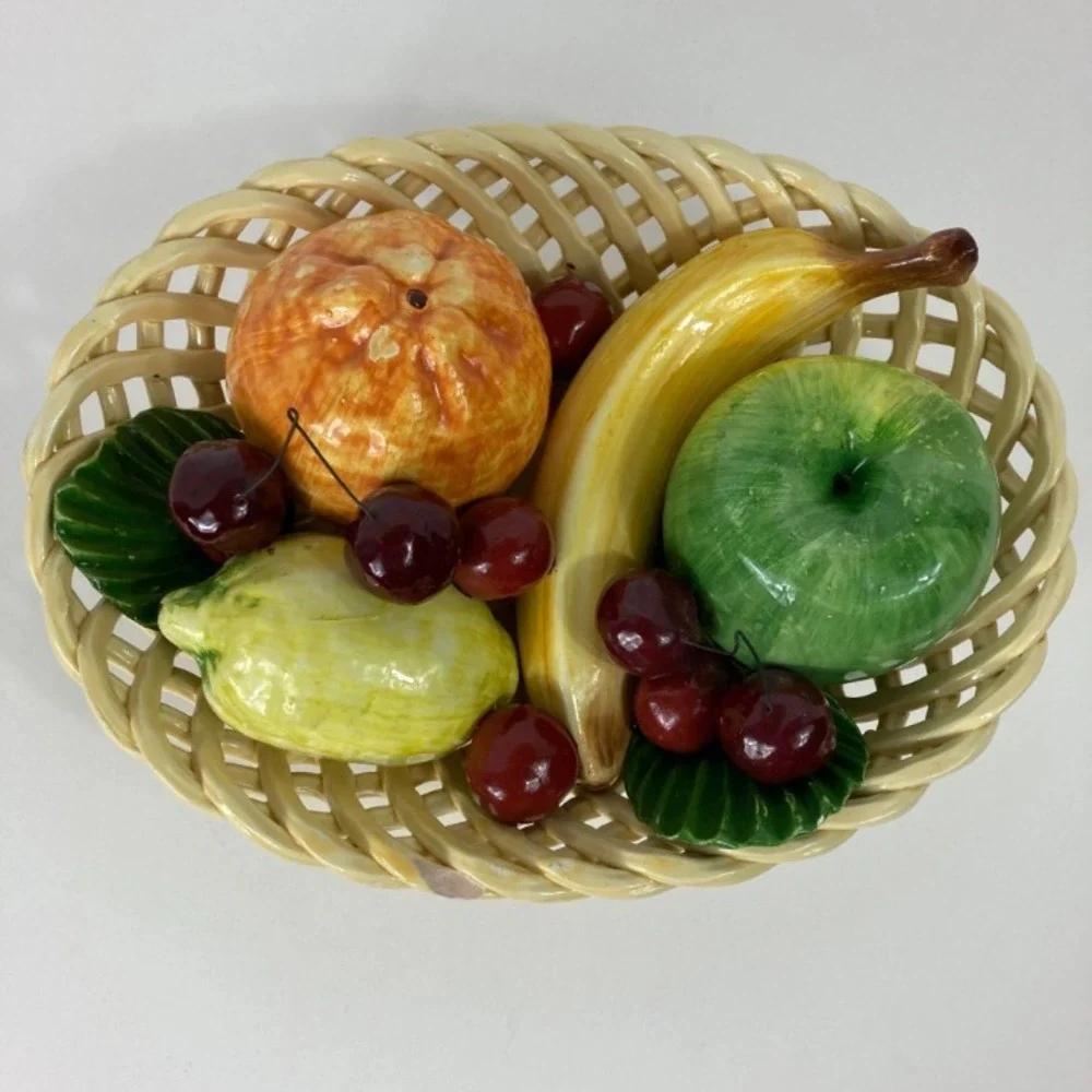 Vintage Italian Bassano Made In Italy Ceramic Basket with Fruit 8‎ x 11